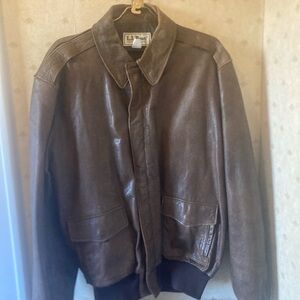 L.L. Bean Dark Brown Leather Bomber Jacket Size 46 Made in USA vintage